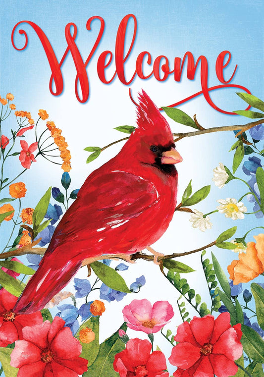 Custom Decor - Cardinal Wildflowers- Flag by Mollie B - 12” x 18”