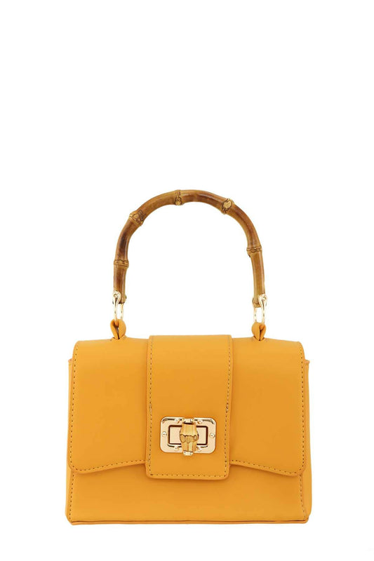 Shop Neighbors - Rectangular Crossbody Bag with Bamboo Handle: MUSTARD