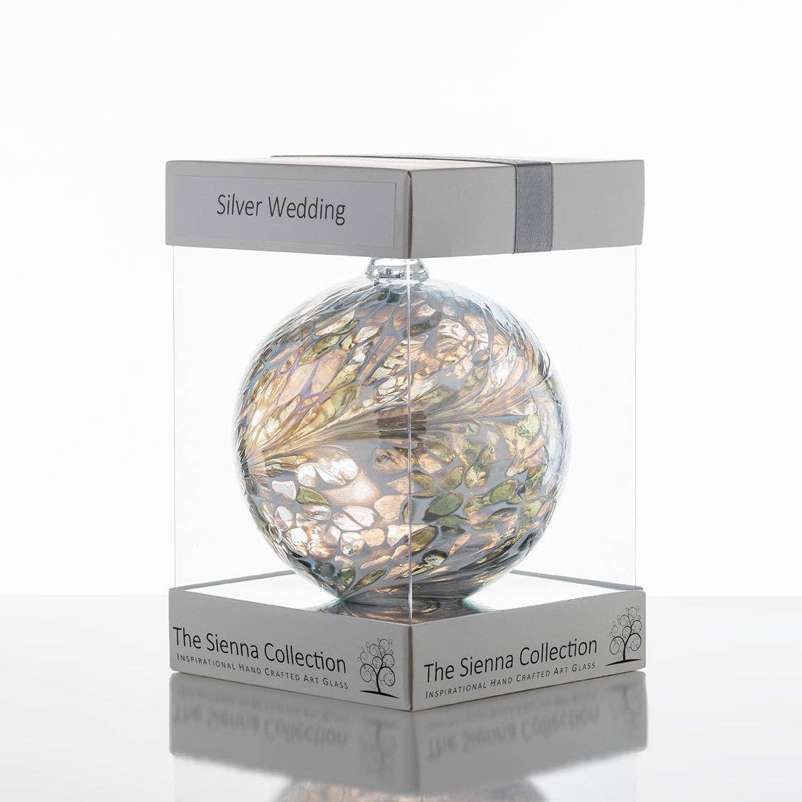 Sienna Glass - 10cm Friendship Ball - 25th Wedding Anniversary - Silver