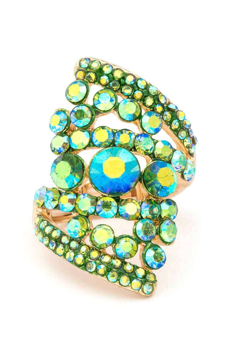 Artini Accessories - Mix Stone Crystal Statement Stretch Ring: Multi