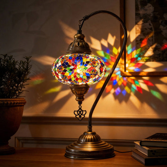 Mozaist LLC - Mozaist Handmade Turkish Mosaic Swan Table Lamp Multicolor