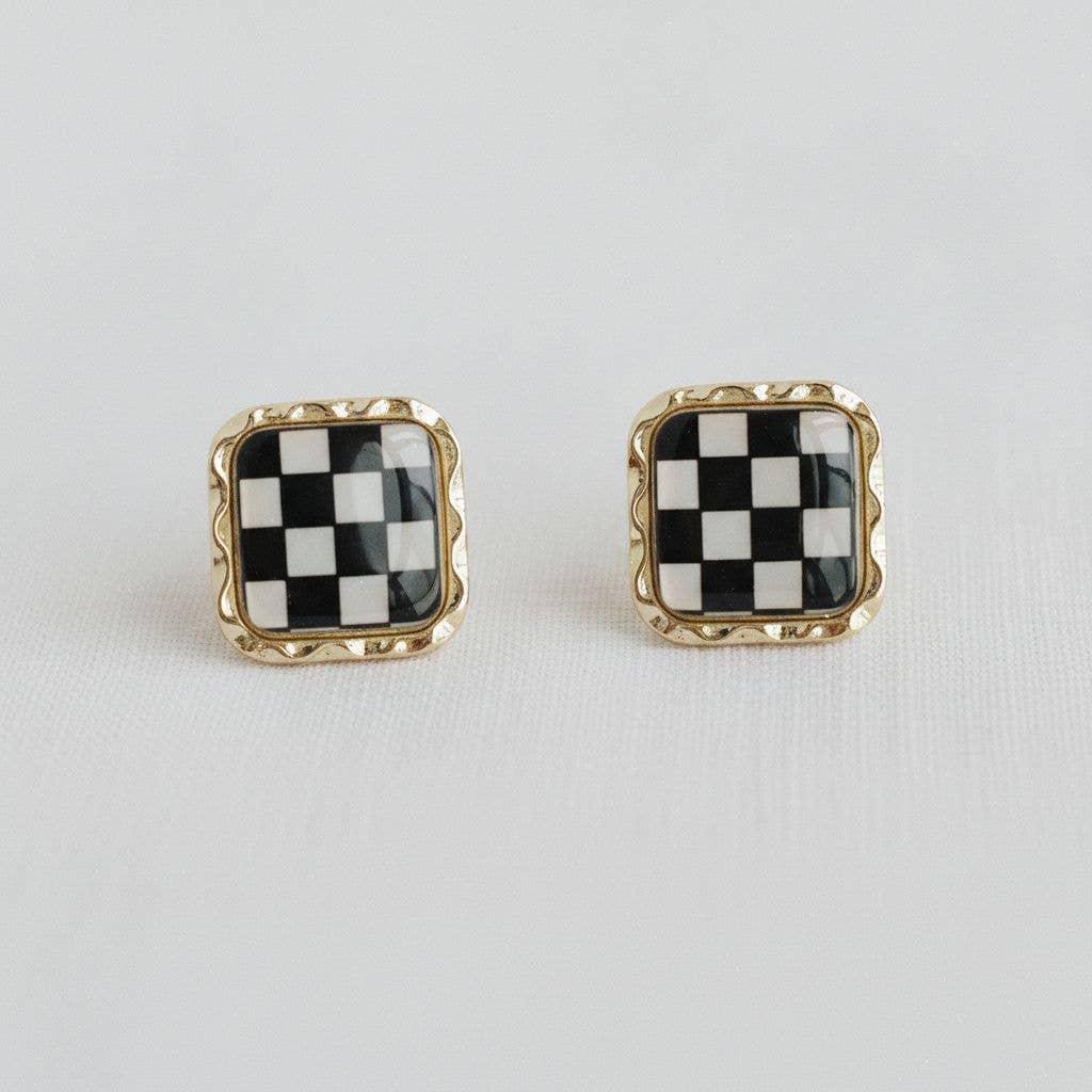 Ellemadera - Artisan Black and White Geometric Drop Earrings