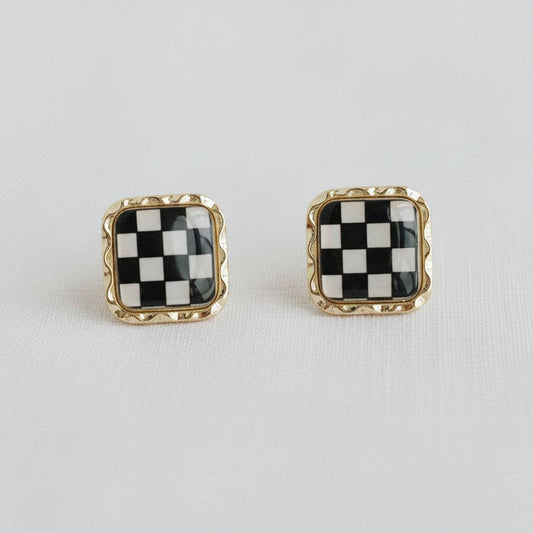 Ellemadera - Artisan Black and White Geometric Drop Earrings