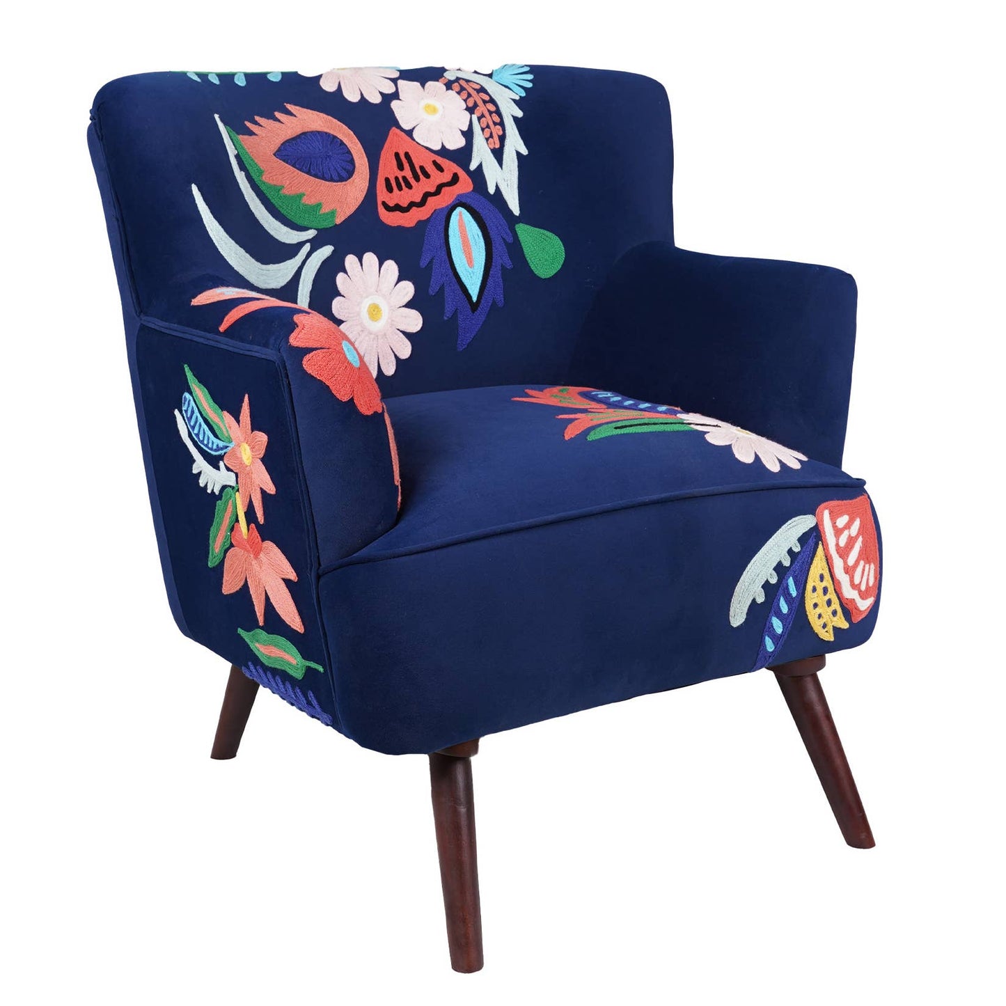 LR Home - Embroidered Velvet Floral Indoor Accent Chair