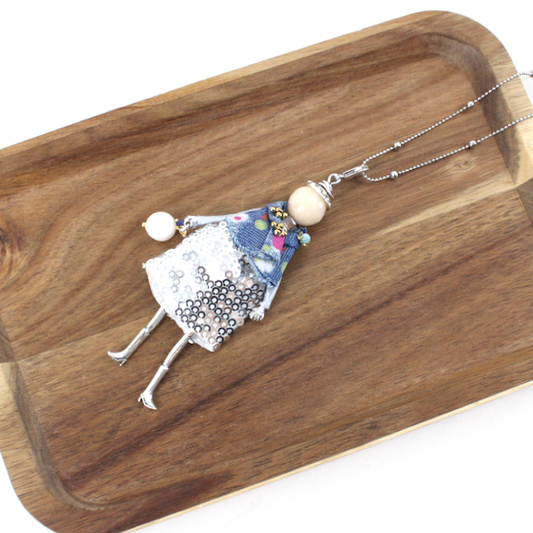 Pretty Persuasions - N26102 Stone Adorned French Doll Stainless Steel Necklace: 09 Sequins/SL