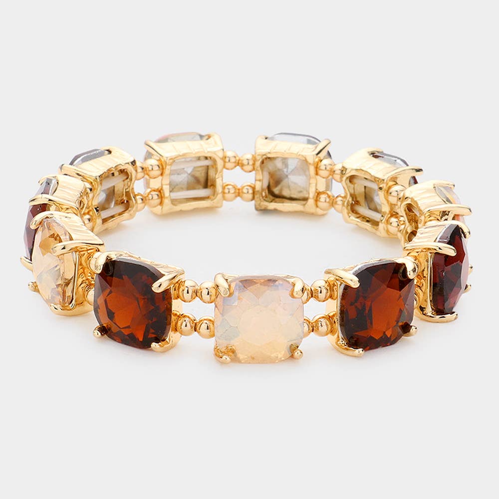 Sensibling Corp. - Cushion Square Stone Stretch Evening Bracelet: GOLD CLEAR
