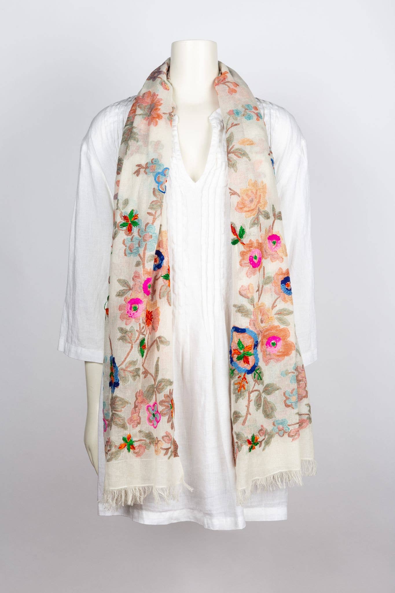 Dolma - Cleo Embroidered Scarf/Wrap Pink Multi