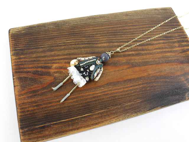 Pretty Persuasions - N23188B Stone Adorned French Doll Stainless Steel Necklace: 06 GD/French Doll 6