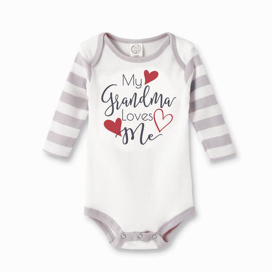Tesa Babe - My Grandma Loves Me Cotton Grey Stripe Baby Bodysuit: 6-12M