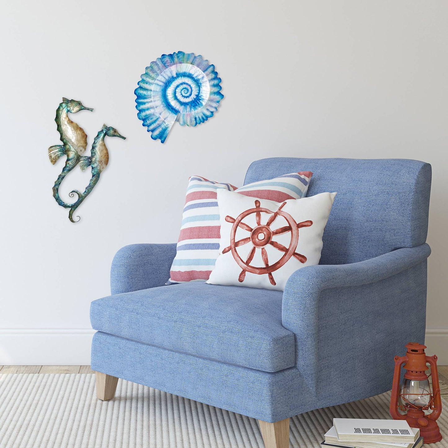 Eangee Home Design - Seahorse Duo Wall Decor Blue, Capiz & Metal, Outdoor Safe