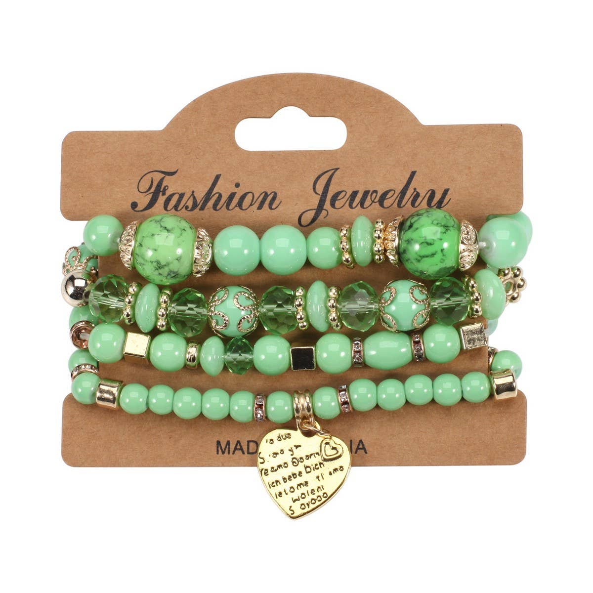 NINEXIS - CWMM10451_BOHO BEADED HEART BRACELET SET 4PCS ELASTIC: TYPE11 / (OS) 1