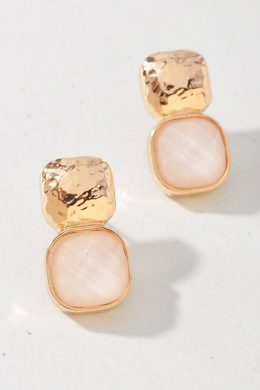 anbfashion - HAMMERED METAL SQUARE STONE EARRING : Gdsnow