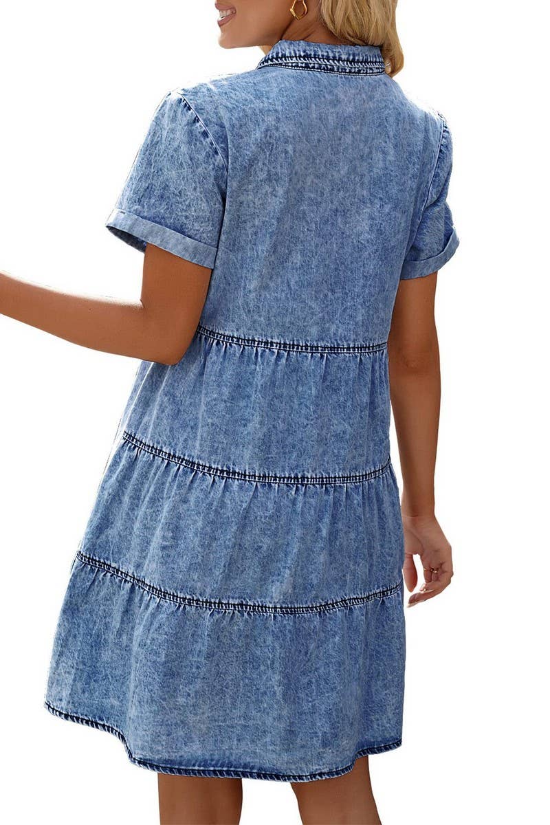 NINEXIS - CWDSD5998_DENIM CASUAL SHORT-SLEEVED MIDI DRESS: DARKBLUE / (L) 1