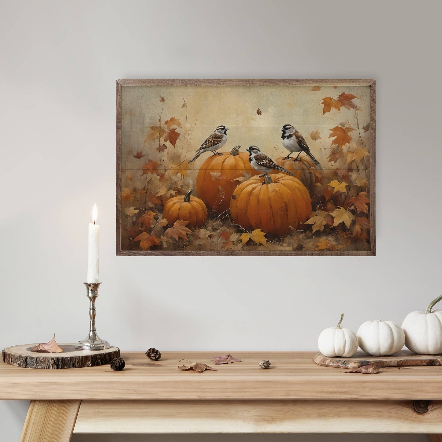 Kendrick Home - Sparrows On Pumpkins: 16 x 10 x 1.5