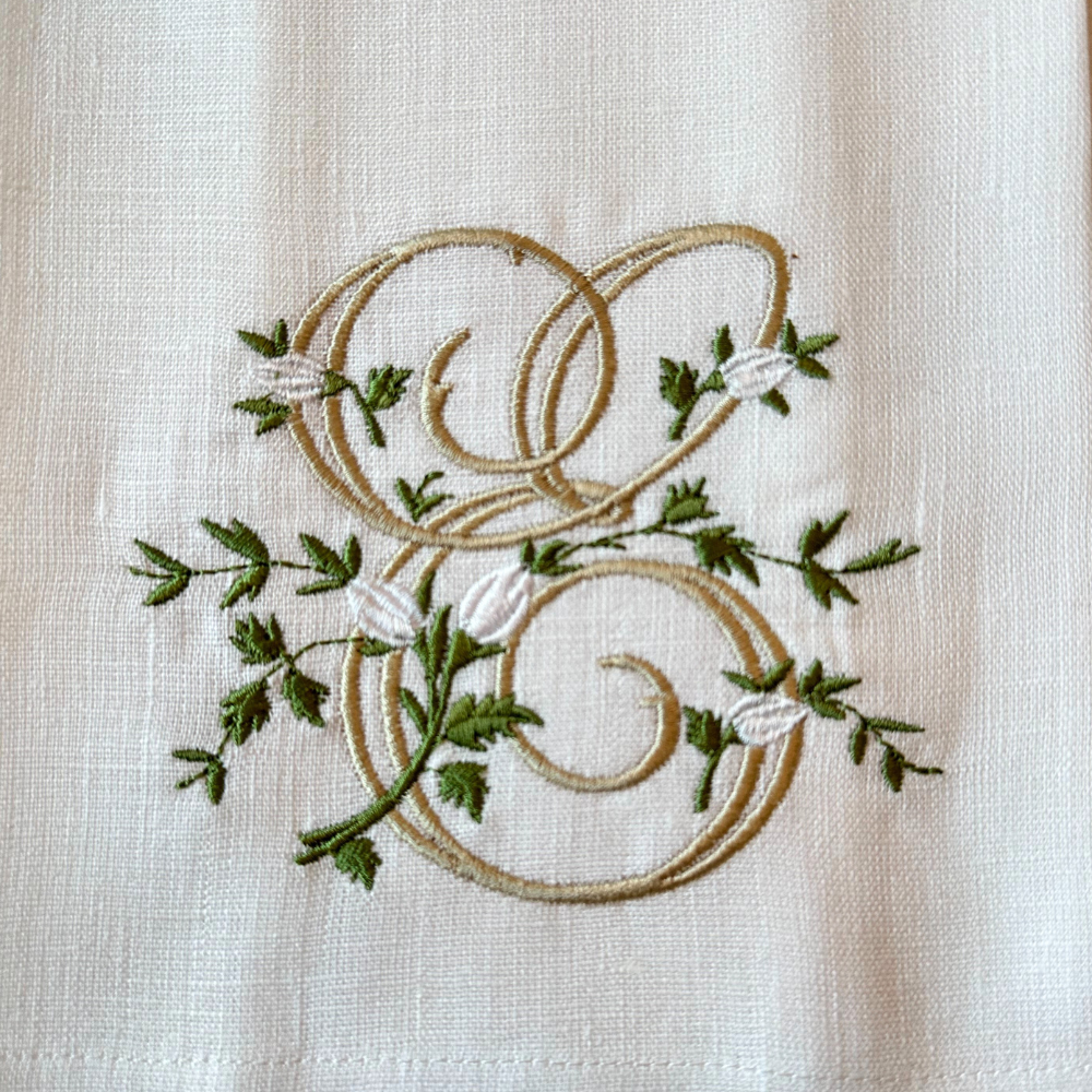 Arte Italica & Crown Linen Designs - Floral Monogram Towel - New: H