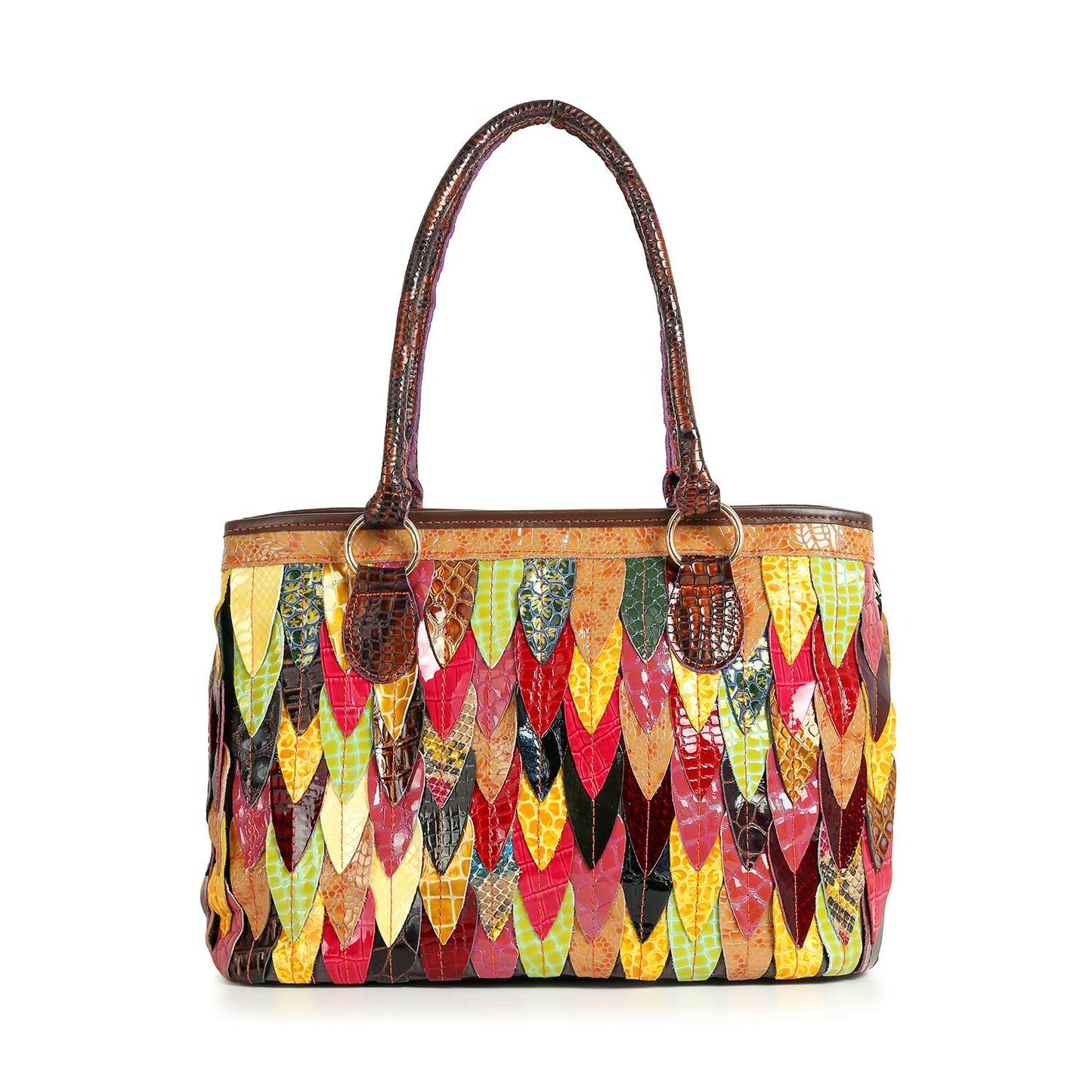 Handbag Express - Genuine Leather Colorful Petal  Large Tote Bag: Multi