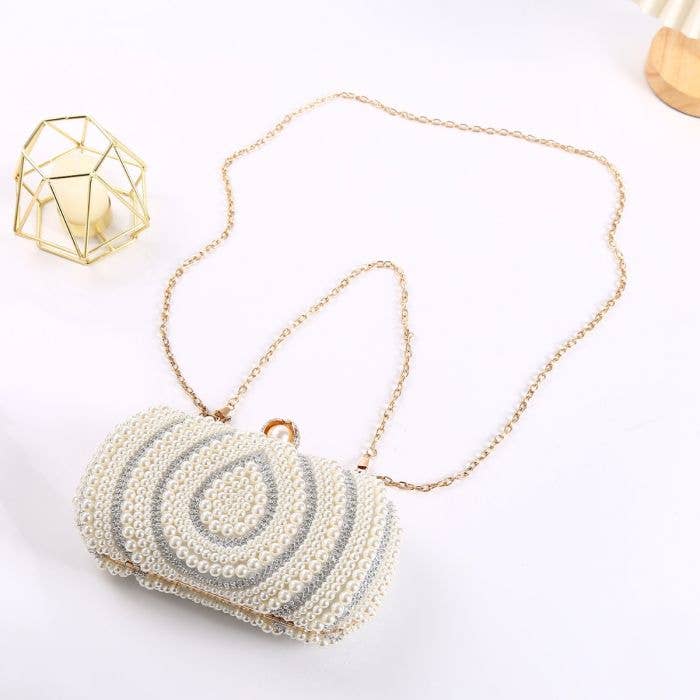 PEACH ACCESSORIES - Crystal and pearl embellished clutch bag 08244: Gold