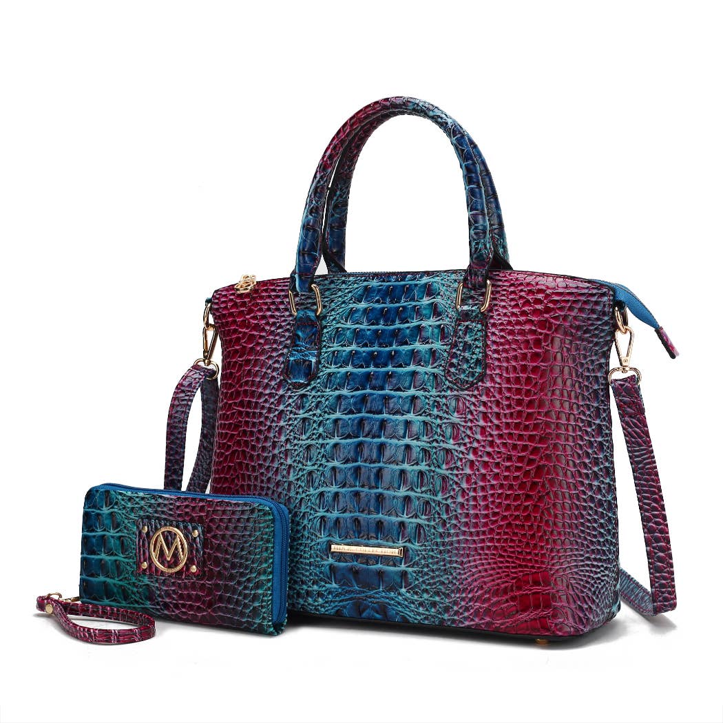 MKF Collection - Frankie Gradient Rainbow Faux Crocodile-Embossed with wallet: Turquoise