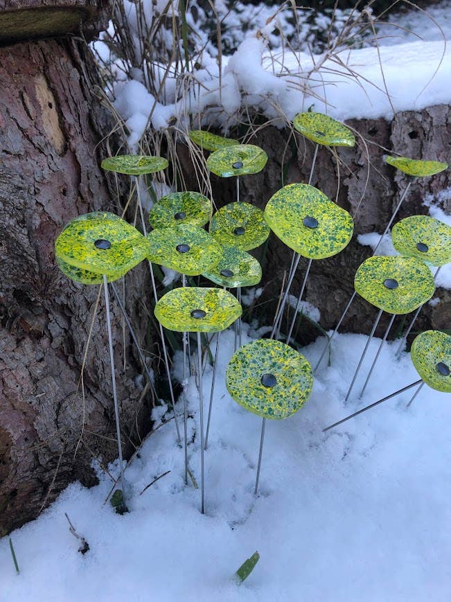 CARNEOL GLASS - Small Glass Flower For Outside In Transp.-A.green-Yellow