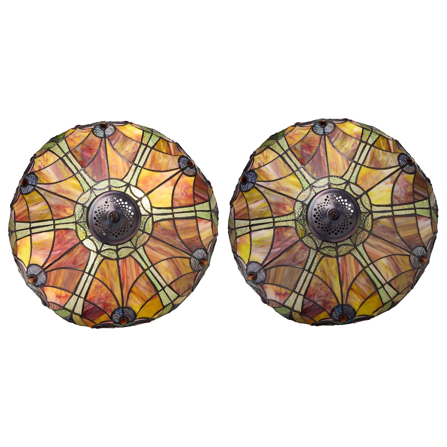 River of Goods - 24.5"H Double Lit Amber Bowl Shade Stained Glass Table Lamp
