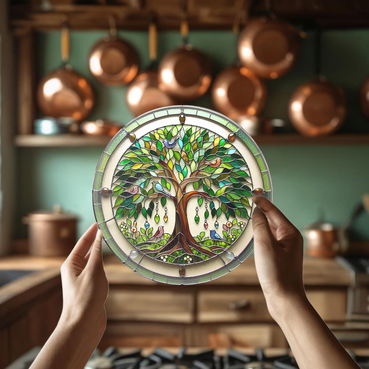 Fernville Creations - Glass Cutting Board, Tree of Life Design, Unique Family Gift: 12 - Inch