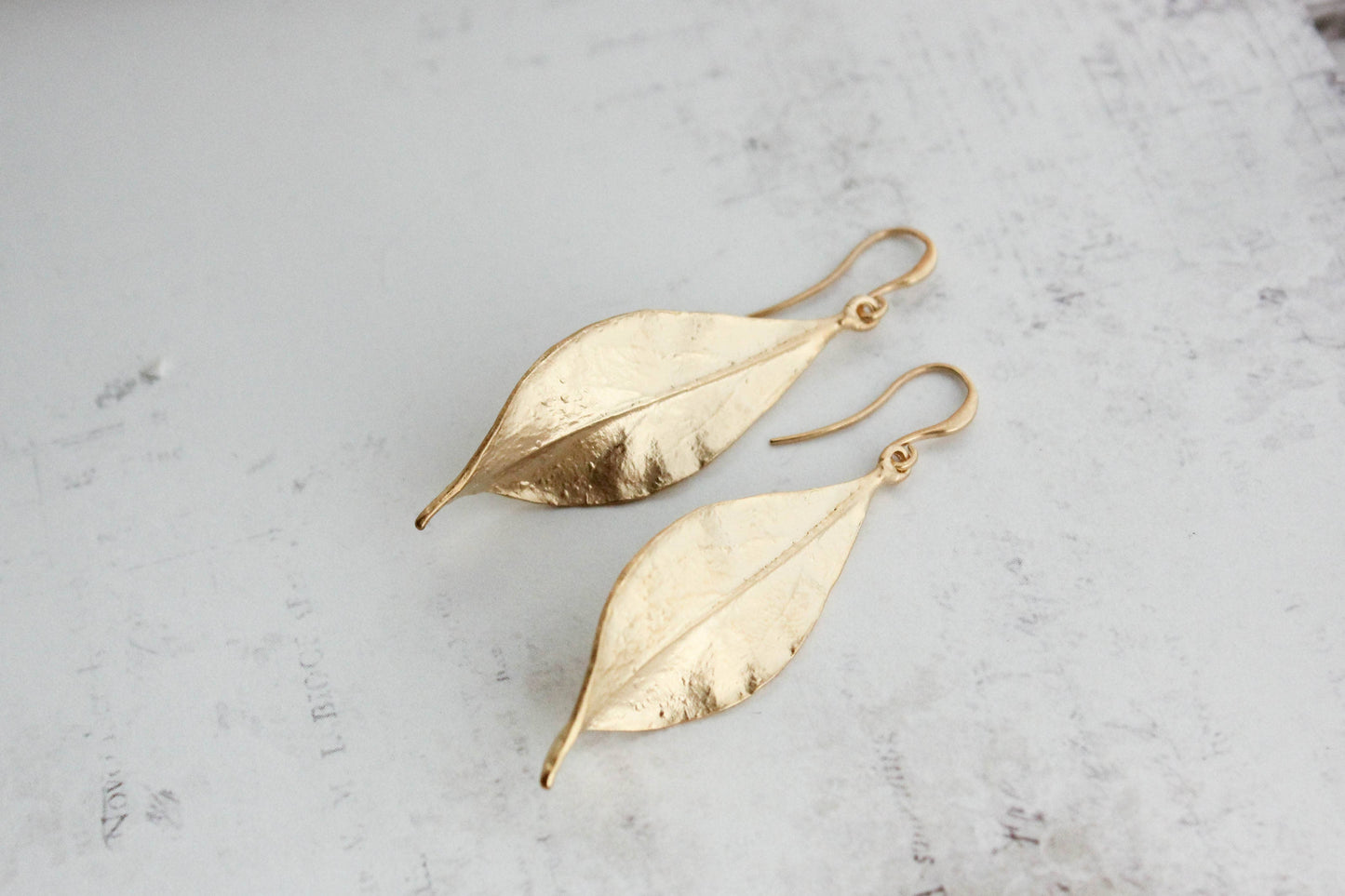 A Pocket of Posies - Long Curled Leaf Earrings: Matte Gold