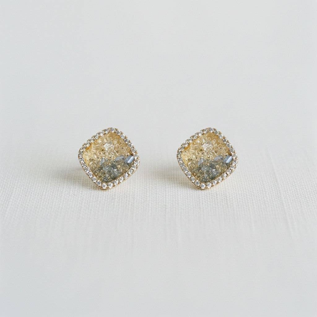 Ellemadera - Square Cubic Zirconia Stud Earrings