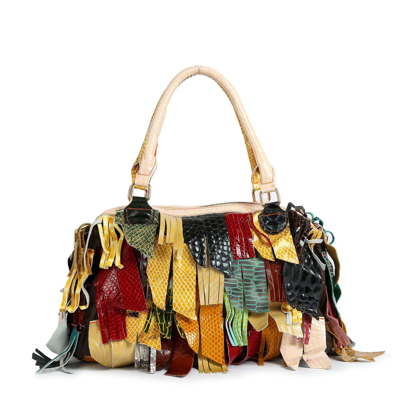 Handbag Express - Genuine Leather Patchwork Fringe Satchel: Multi