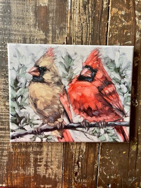 Rustic Nester - Cardinal canvas water color art print, Winter Nature art: 11x14