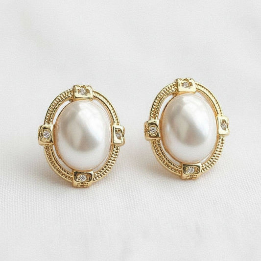 Ellemadera - Elegant Geometric Oval Pearl Drop Earrings
