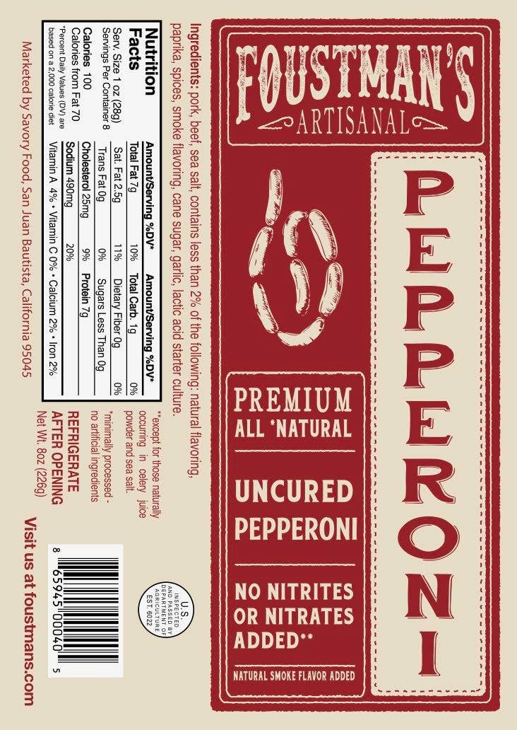 Foustman's Salami - PEPPERONI | FOUSTMAN'S ALL-NATURAL UNCURED - 8oz