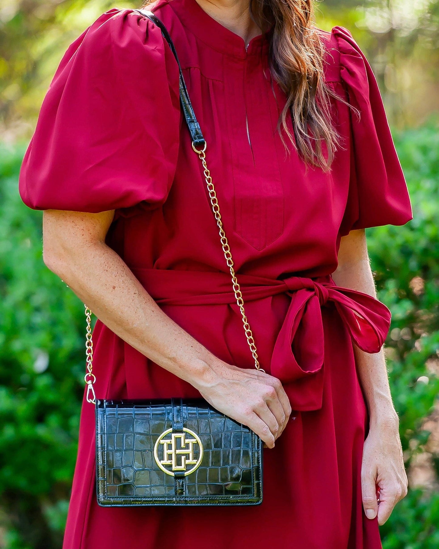 Caroline Hill - Cecilia Circle Logo Handbag Black Patent EC: Default