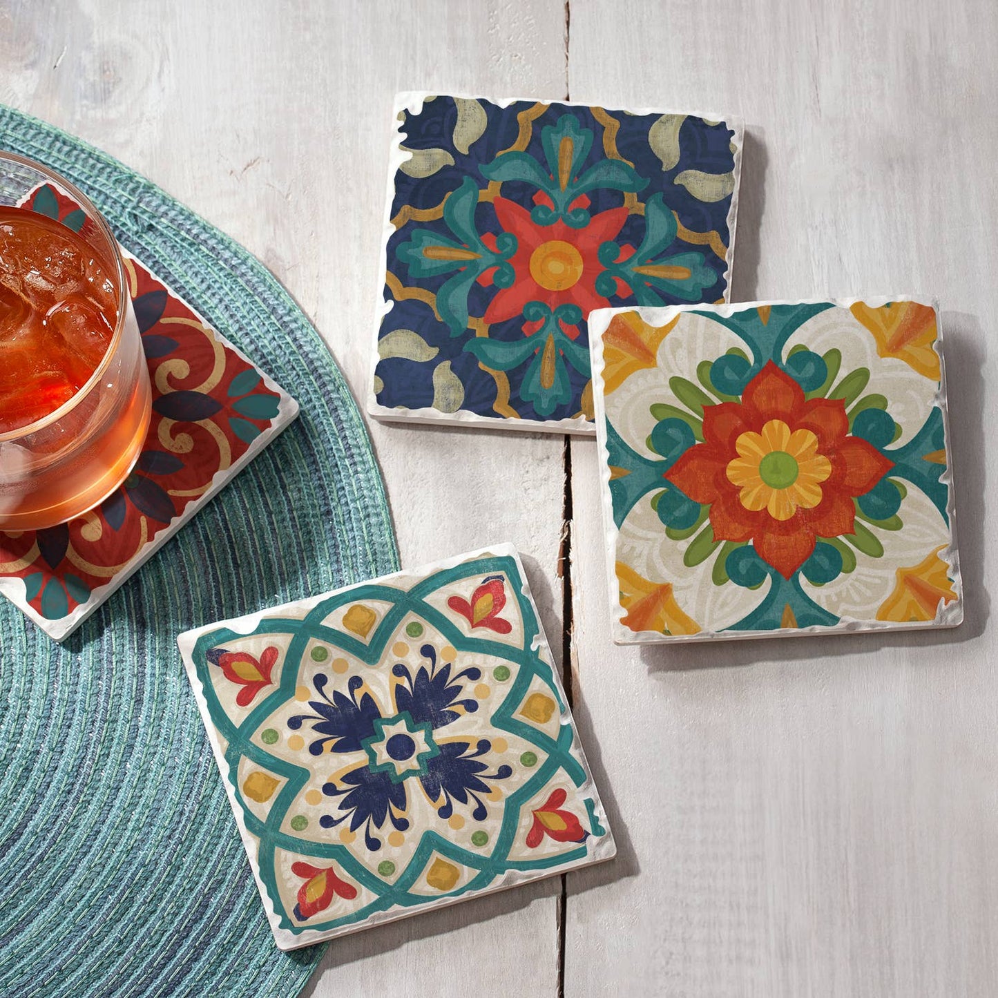 CounterArt/Highland Home/Thirstystone - Spanish Villa Assorted Image Tumbled Tile Coaster 4 Pack