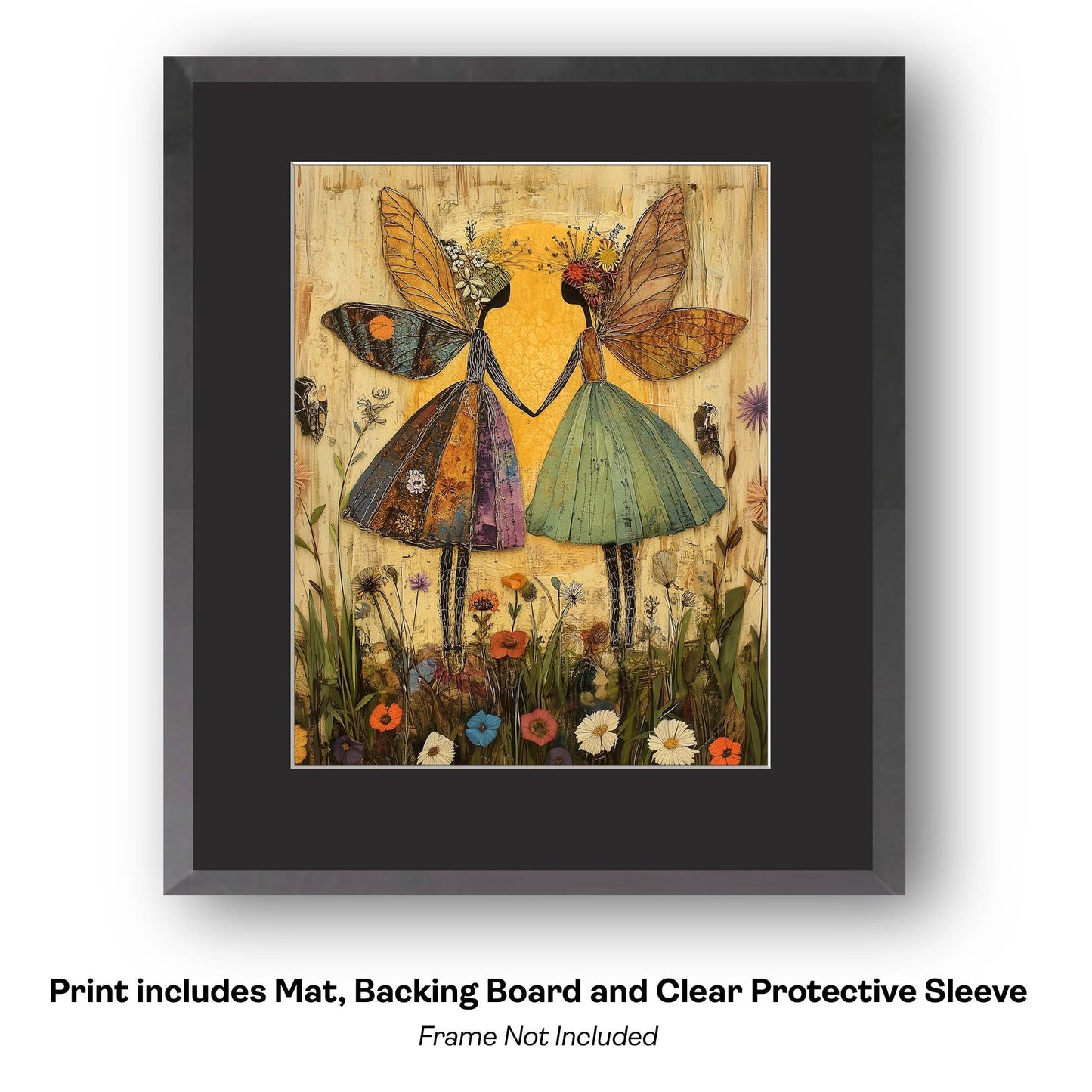 Mowbi - Folk Art Butterfly Fairy -  Folk Art Prints – 8″x10″ Artwork in 11″x14″ Mat
