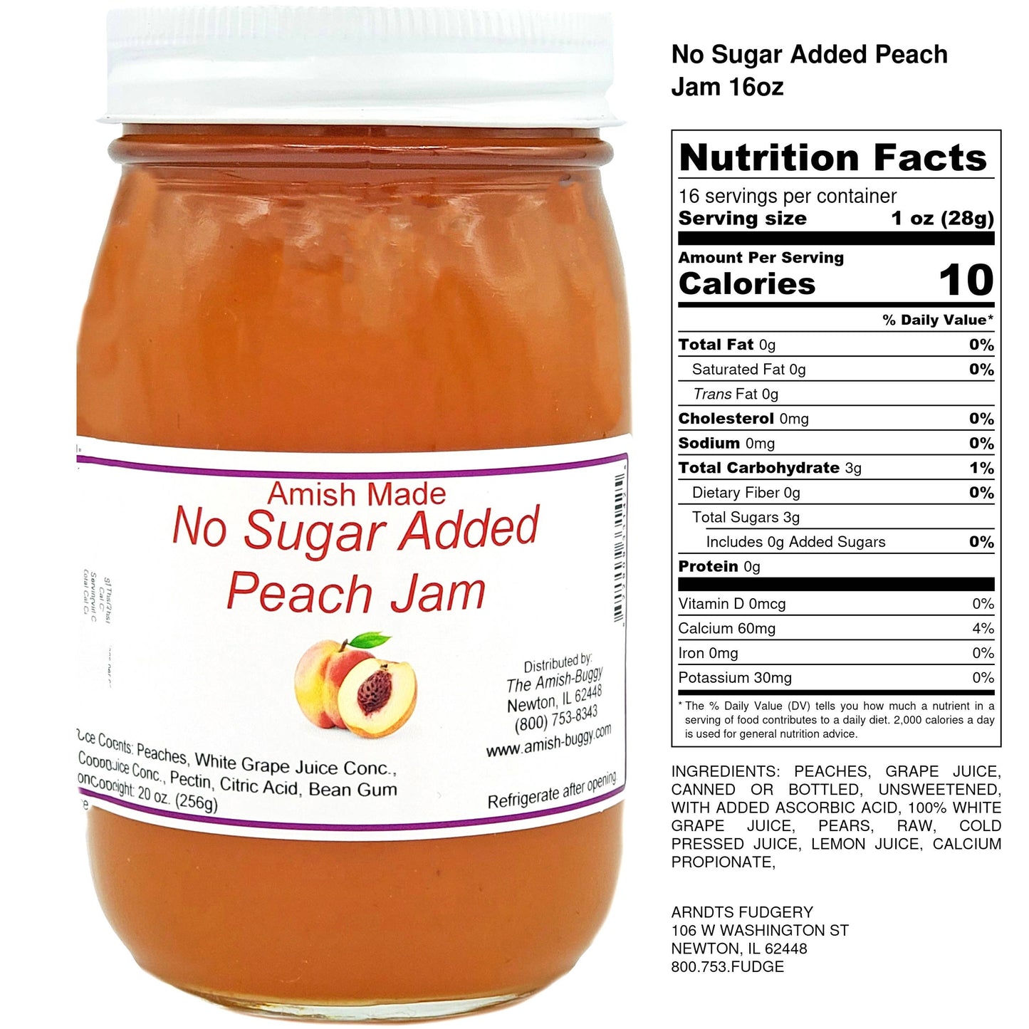 Arndt's Fudgery LLC - All Natural No Sugar Added Amish Made 16 oz. Jam: Apricot