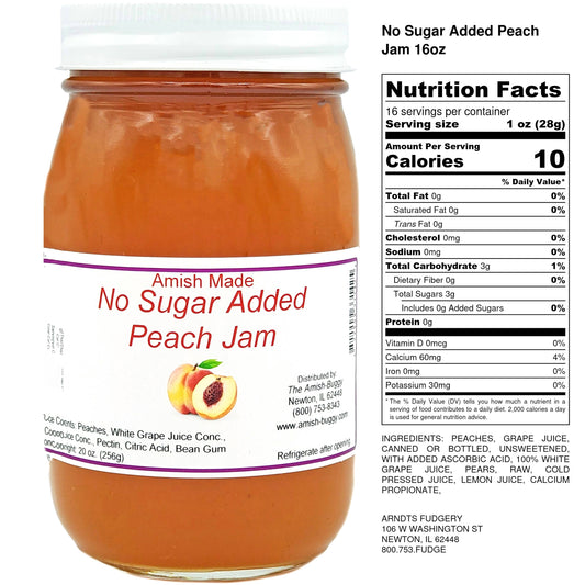 Arndt's Fudgery LLC - All Natural No Sugar Added Amish Made 16 oz. Jam: Peach