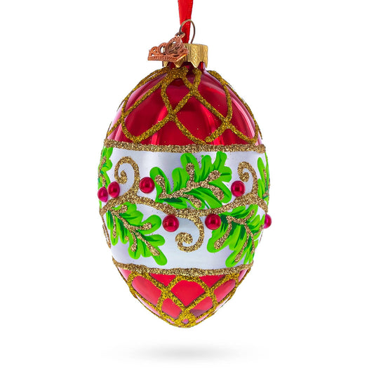BestPysanky - Berries on the Branch Glass Egg Ornament