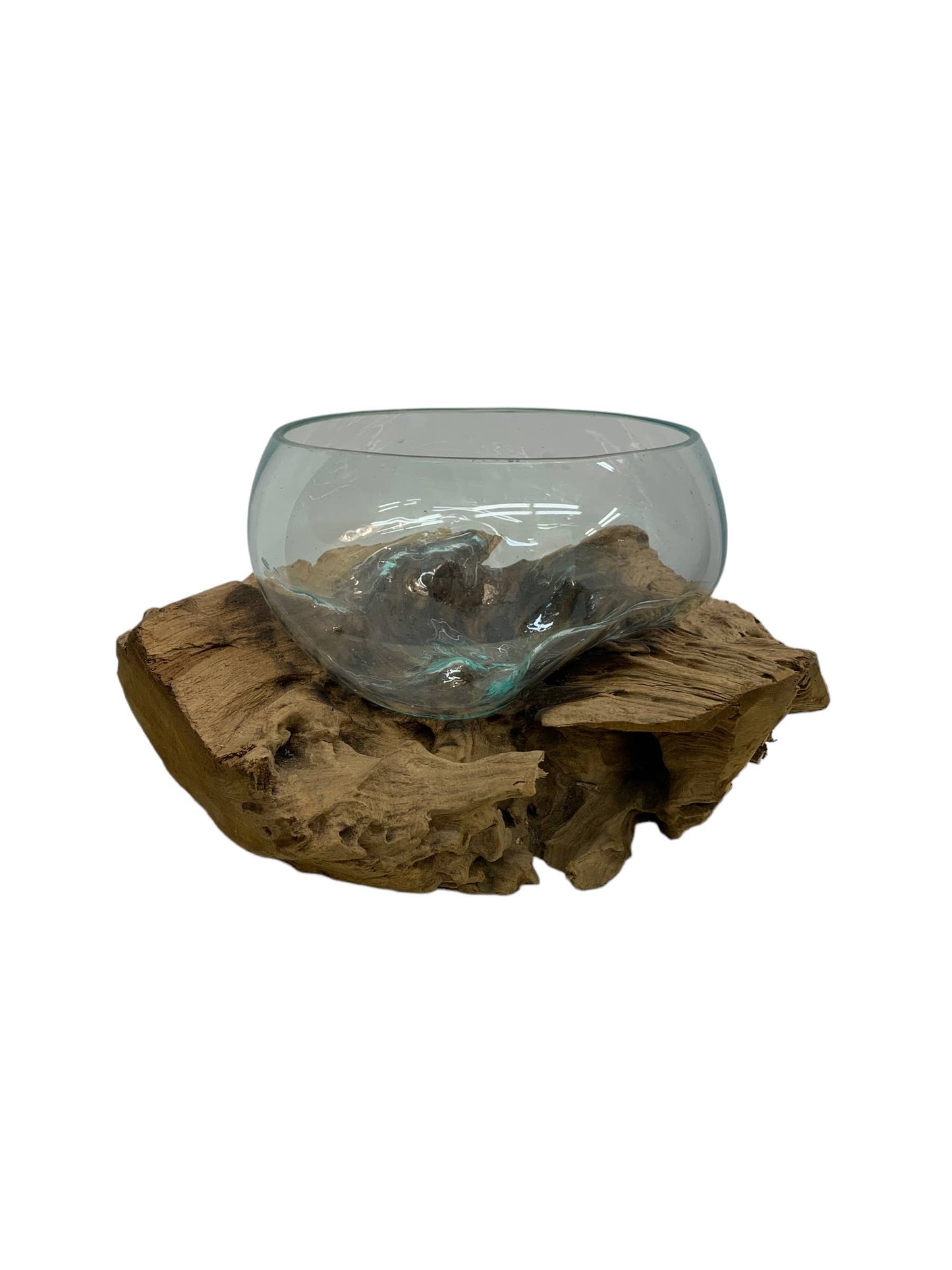 Asia West - Large Glass Bowl Hand Blown Glass on Driftwood