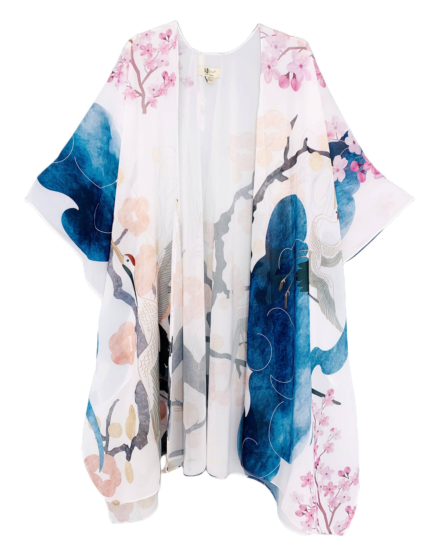 JC Sunny Fashion - JC071036 Blue-Pink Crane & Floral Kimono