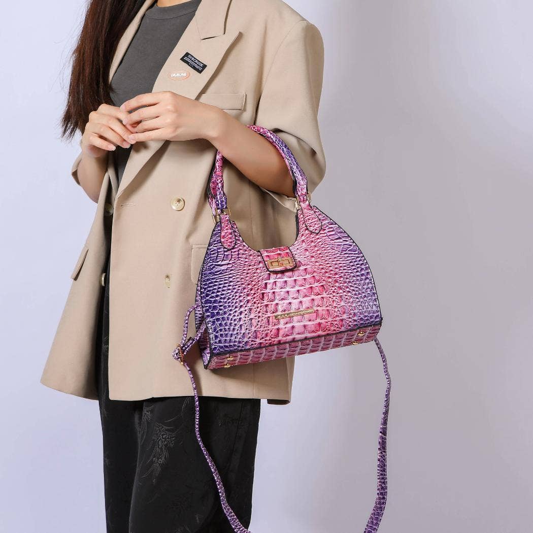 MKF Collection - MKF Ava Gradient Rainbow Faux Crocodile Embossed Tote Bag: Pink