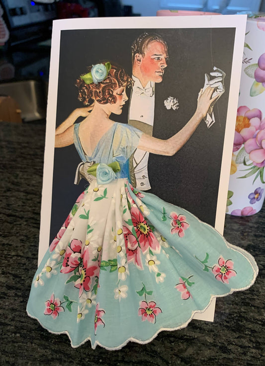 MOMENTS IN THYME - Dance Keepsake HankIe Card: Classic Aqua