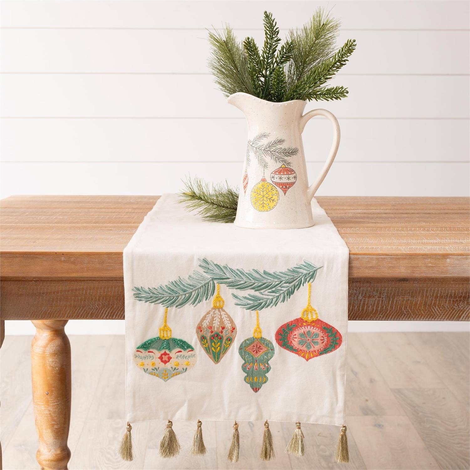 Audrey's Home & Gift - Table Runner - Embroidered Leafy Green