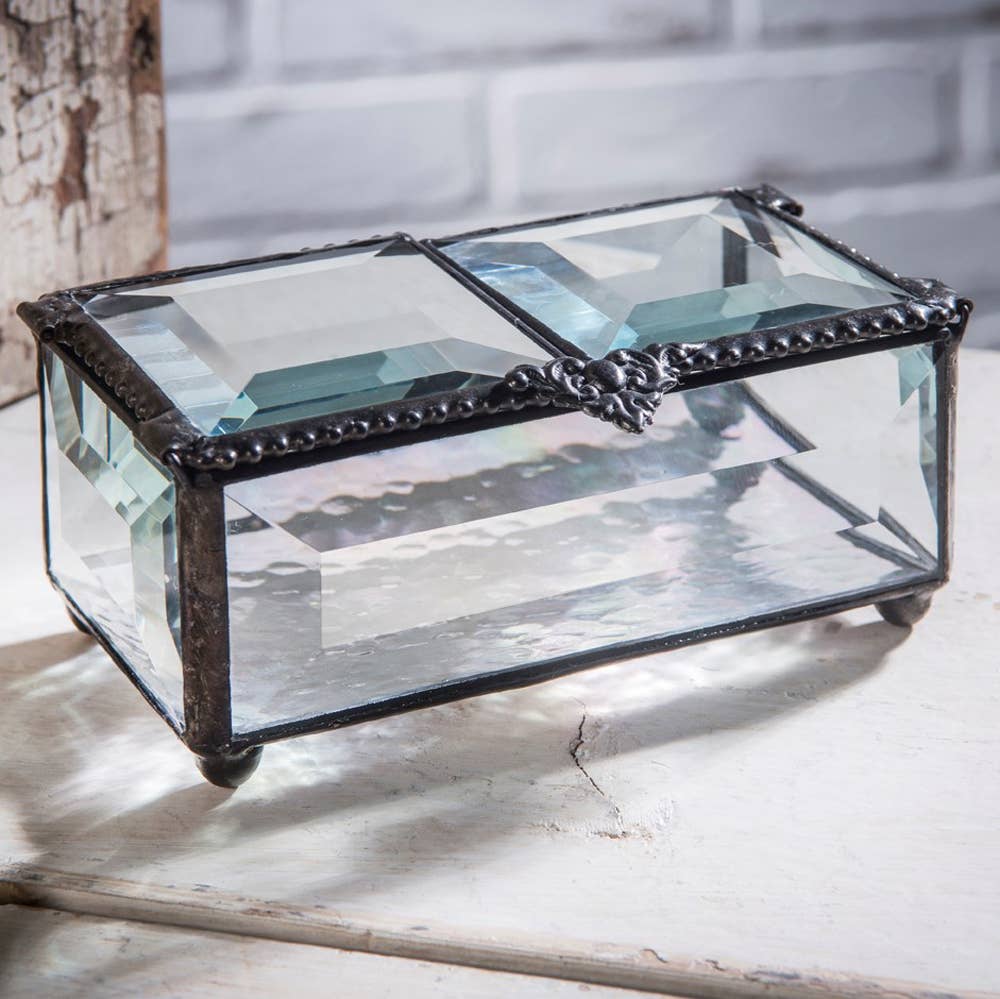 J Devlin Glass Art & Bert Anderson Collection - Clear Beveled Trinket Jewelry Decorative Keepsake Box 676