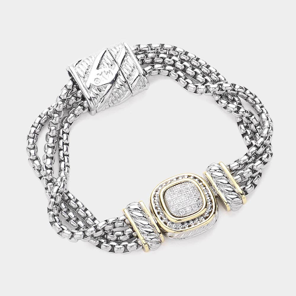 Sensibling Corp. - Square CZ Stone Magnetic Bracelet: Pave