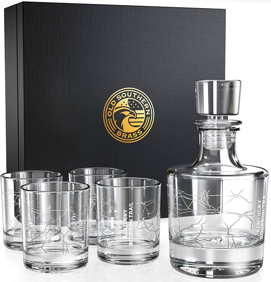 Old Southern Brass - Kentucky Bourbon Trail Decanter Whiskey Glass Gift Set