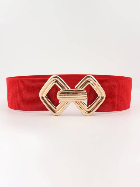 Kustom Kreations Goods - Geometric Buckle Elastic Wide Belt: Red / One Size