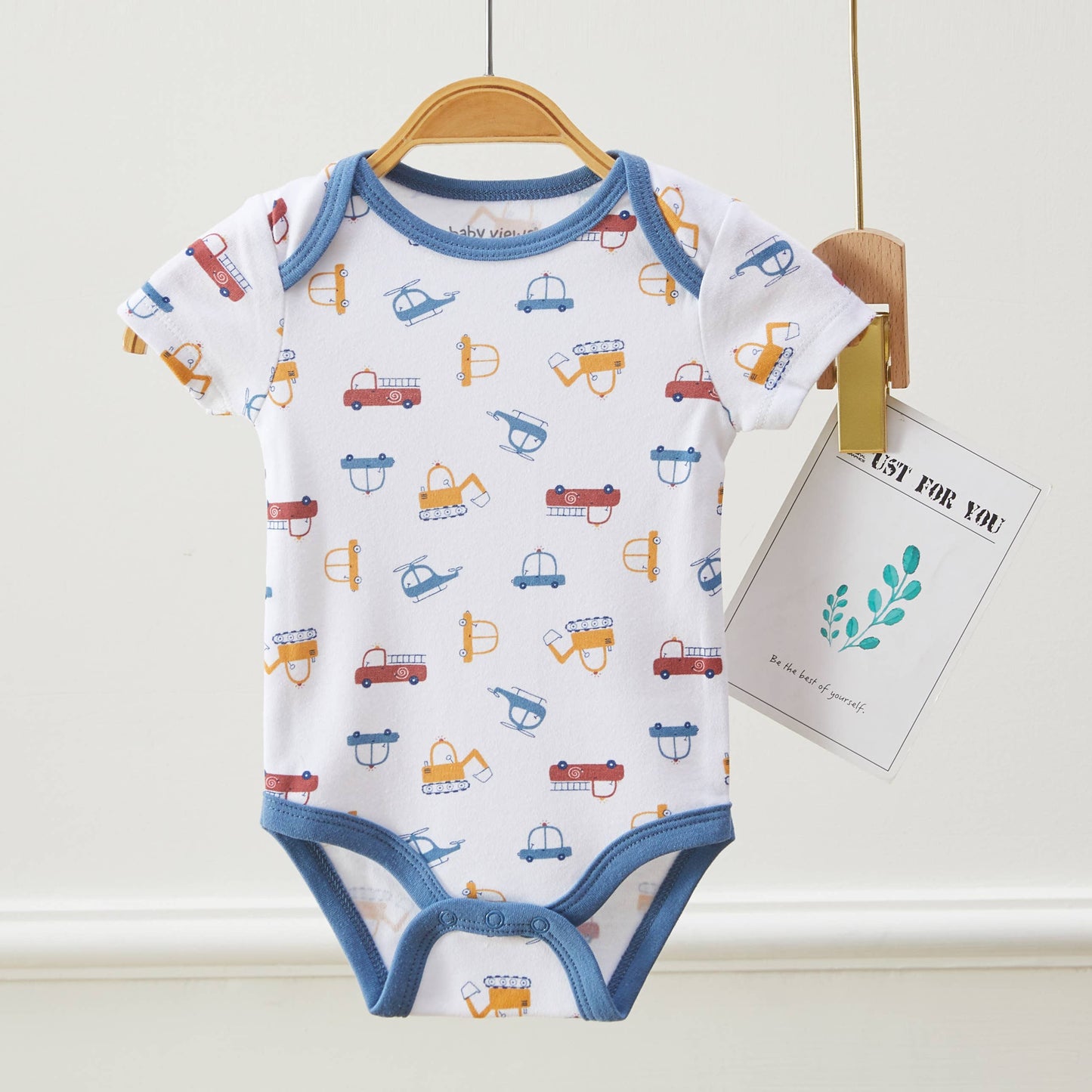 Lollipop Dreams - Pack of 3 Baby Boys Excavator Pattern Bodysuits Short Sleeve: 6-9M