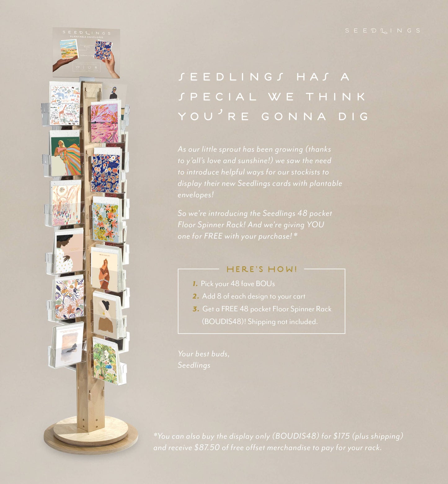 Seedlings - Seedlings Greeting Card 48 Pocket Floor Spinner Rack