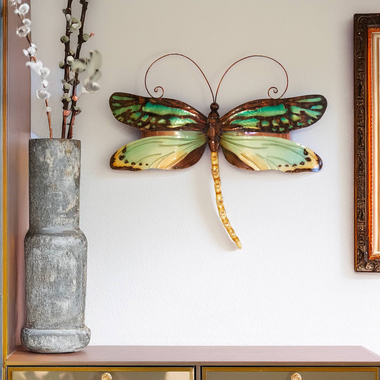 Eangee Home Design - Dragonfly Wall Decor Aqua And Gold, w/ Capiz, Outdoor Safe