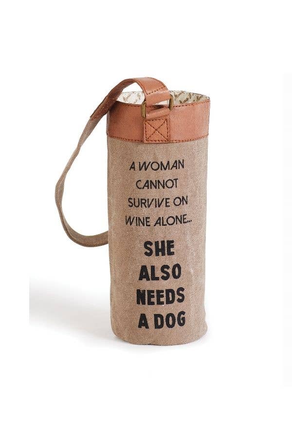 Mona B. - A Girl And Her Dog Up-Cycled Canvas Wine Bag, M-5574